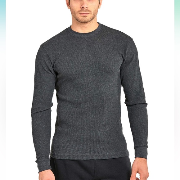 Men’s Blu Rock Gray Thermal Waffle Knit T-Shirt Top - Picture 1 of 16